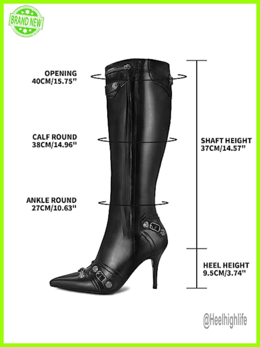 Faux Leather Pointed Toe Stiletto Knee High Boots with Zipper - Picture 3 of 6